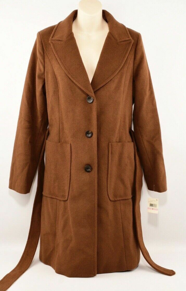 KAREN MILLEN Women's Wool Blend Single Breasted Coat, Brown, sizes UK 16
