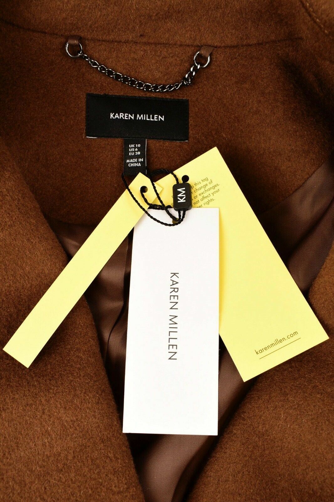 KAREN MILLEN Women's Wool Blend Single Breasted Coat, Brown, sizes UK 16
