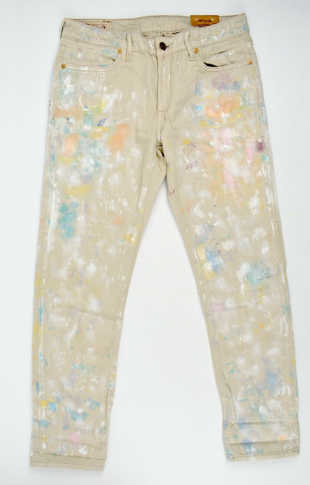 POLO RALPH LAUREN Women's ASTOR Paint Splatter Boyfriend Jeans, Beige, size W28