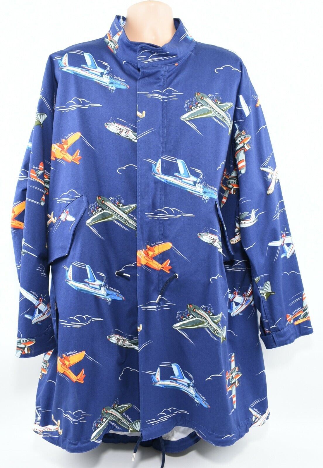 LOVE MOSCHINO Men's Oversized All-Over Plane Print Designer Coat, Blue, size M