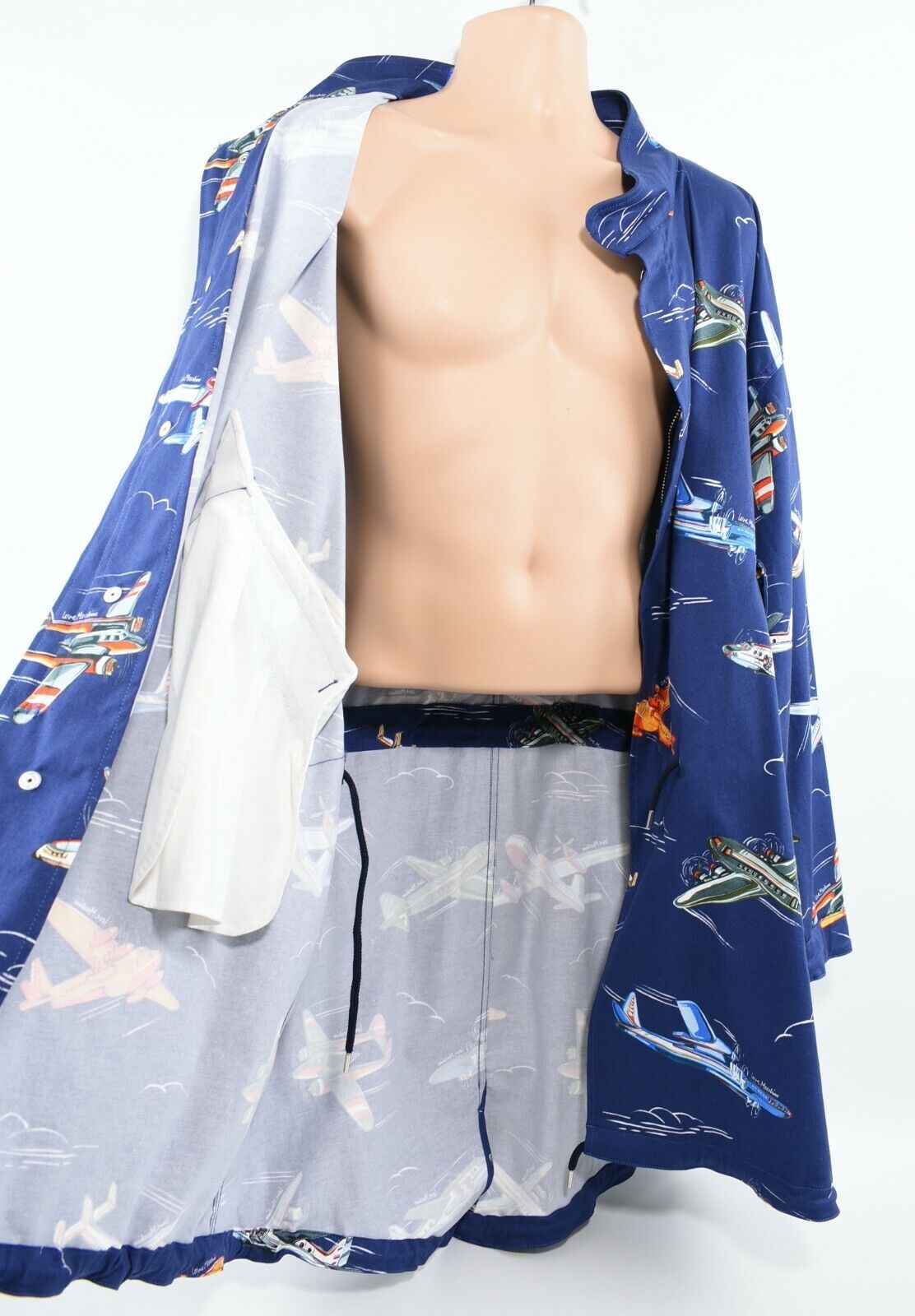 LOVE MOSCHINO Men's Oversized All-Over Plane Print Designer Coat, Blue, size M