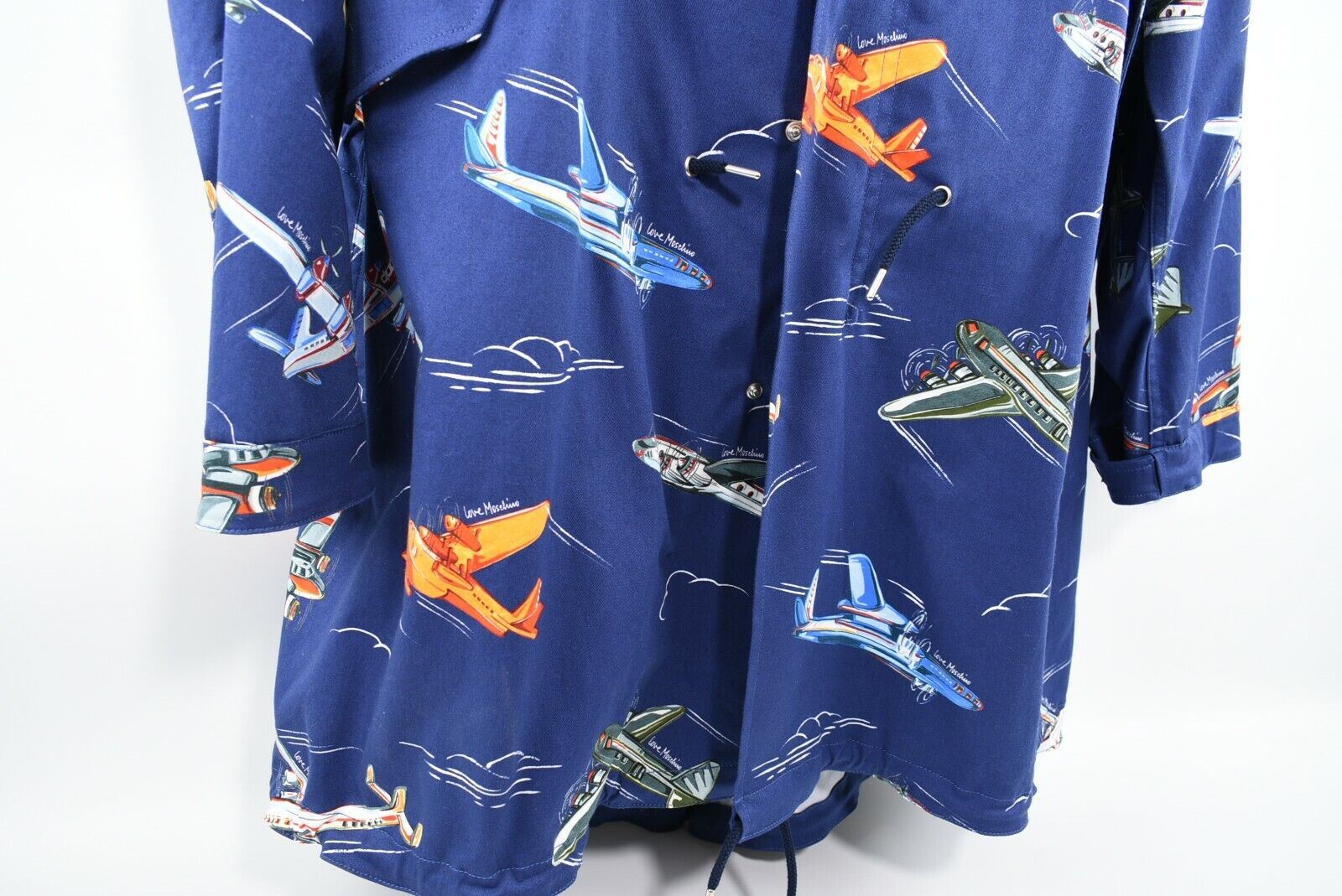 LOVE MOSCHINO Men's Oversized All-Over Plane Print Designer Coat, Blue, size M