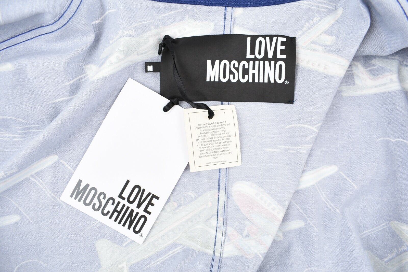 LOVE MOSCHINO Men's Oversized All-Over Plane Print Designer Coat, Blue, size M