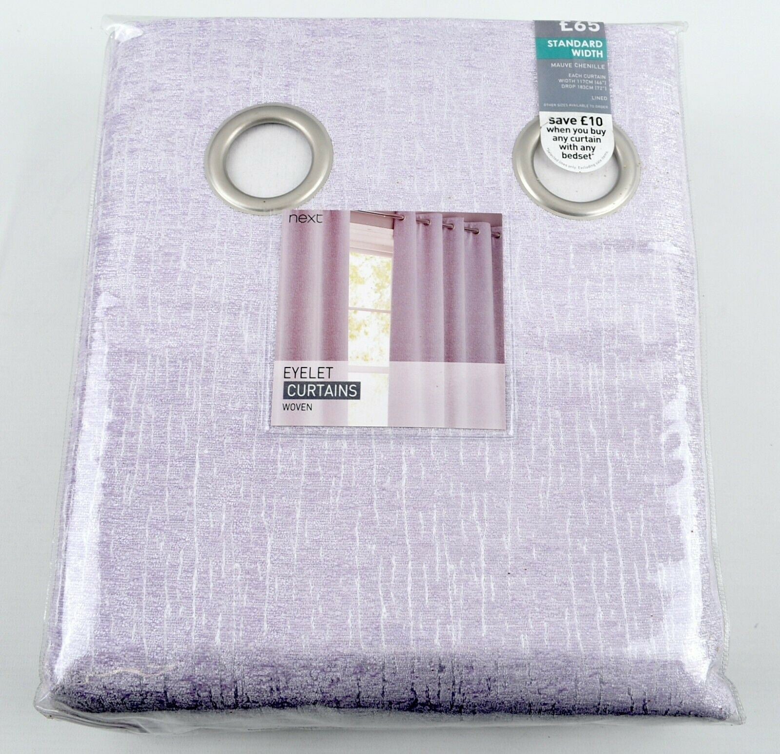 NEXT Pair of Woven Eyelet Curtains, Standard Width, Mauve Chenille