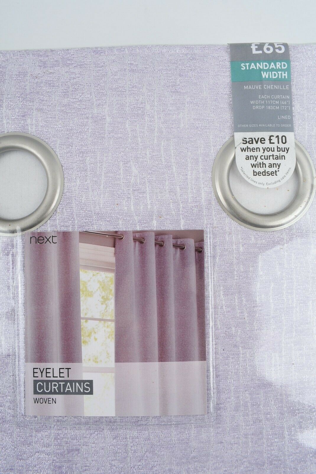 NEXT Pair of Woven Eyelet Curtains, Standard Width, Mauve Chenille