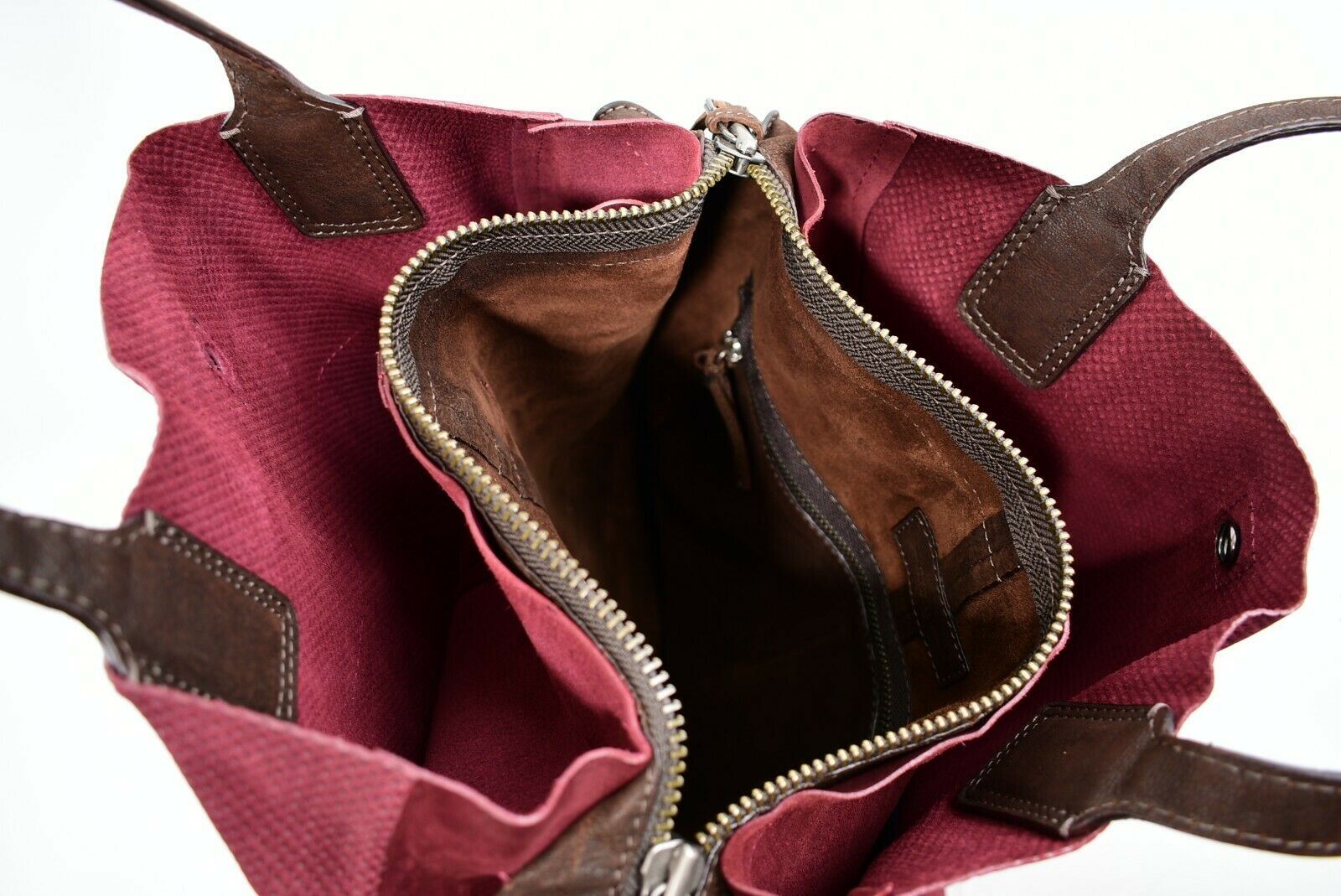 JEROME DREYFUSS - JASON Burgundy Red/Brown Genuine Leather Tote Bag