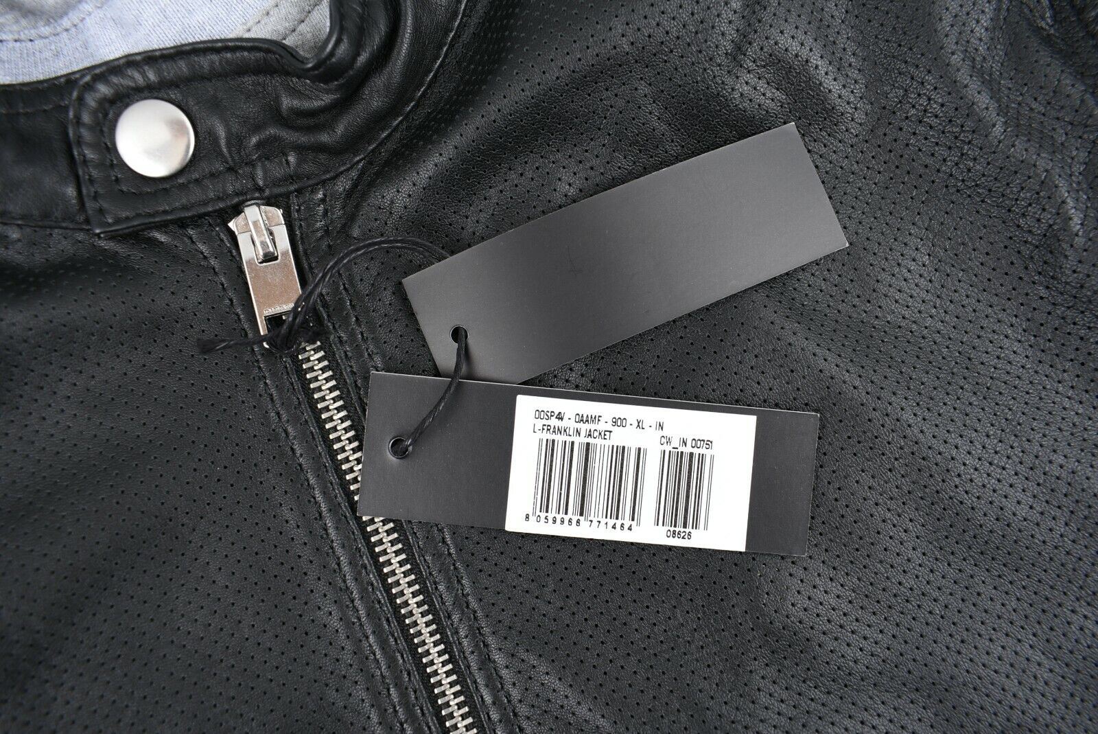 DIESEL Men's FRANKLIN Perforated Leather Jacket, Black, size L