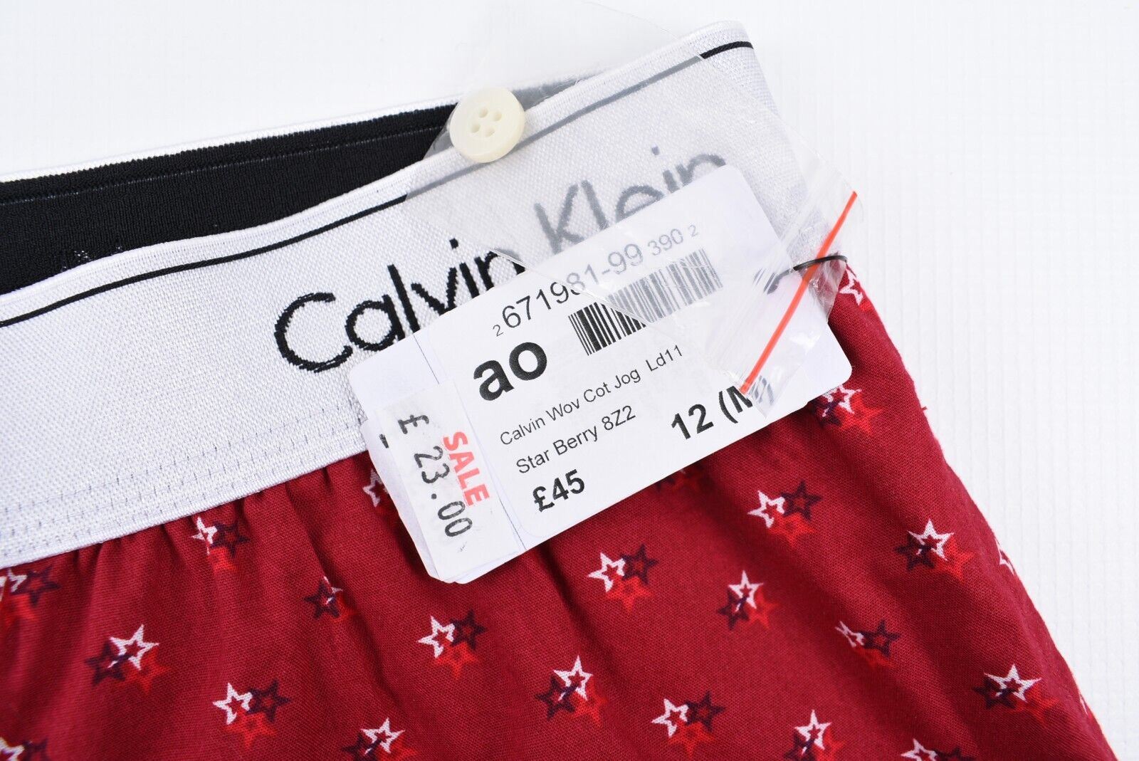 CALVIN KLEIN Women's Lounge Pants, Pyjama Bottoms, Red/Star Print size M (UK 12)