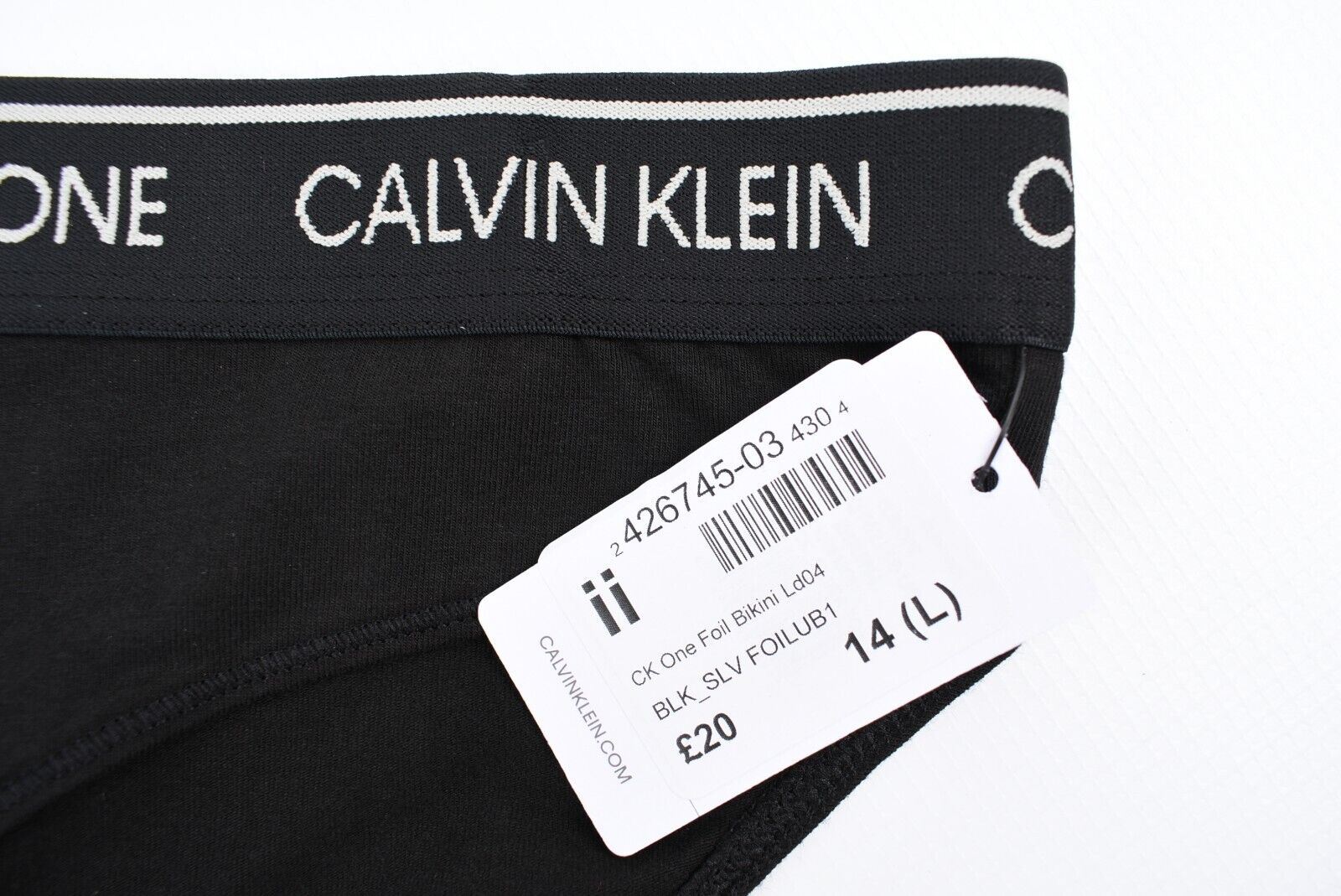 CALVIN KLEIN Underwear: CK ONE Women's Foil Bikini Briefs, Black, size L (UK 14)