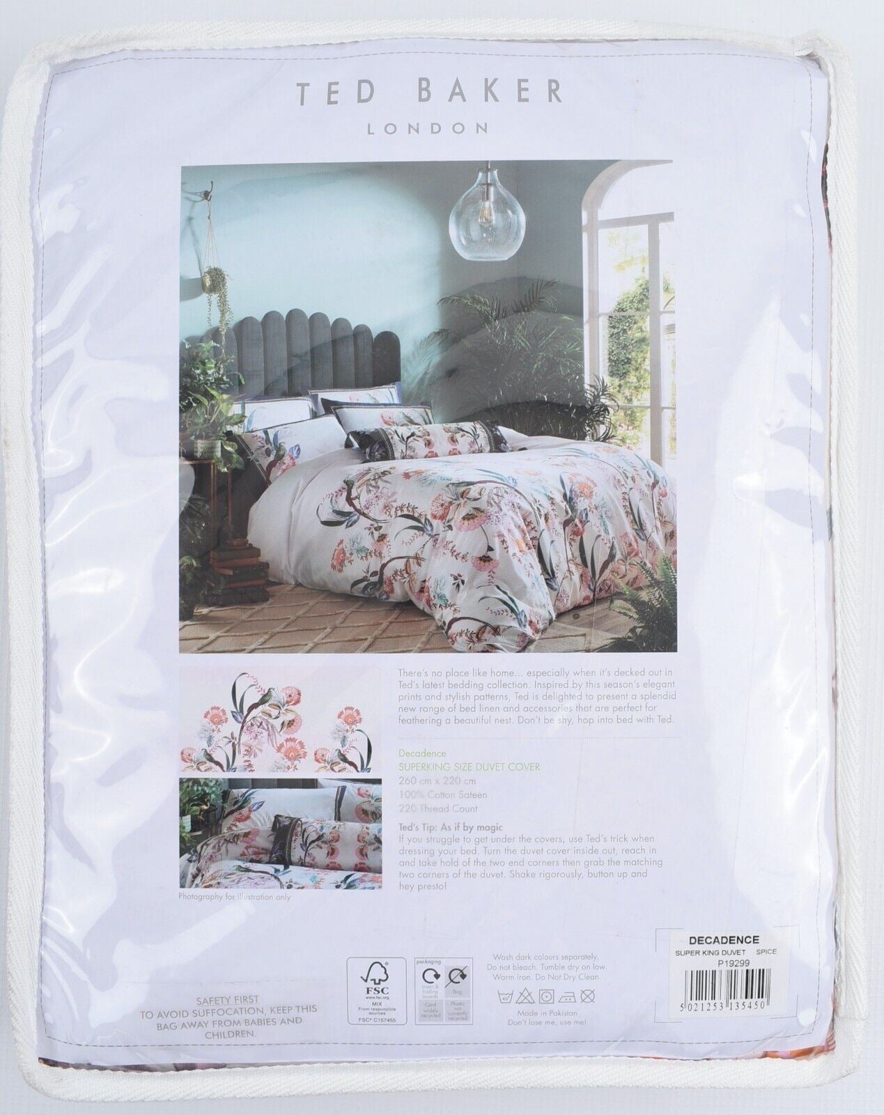 TED BAKER Cotton Sateen DECADENCE Duvet Cover,  Super King 260cm x 220cm
