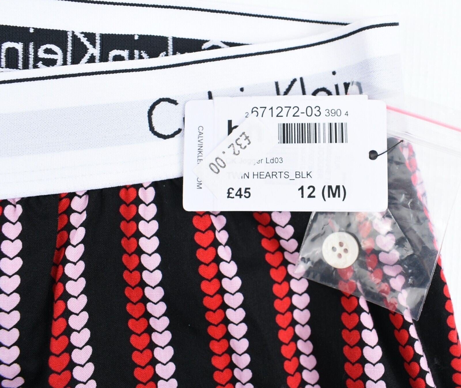 CALVIN KLEIN Women's Lounge Pants, Pyjama Bottoms, Black/Hearts Print, size M