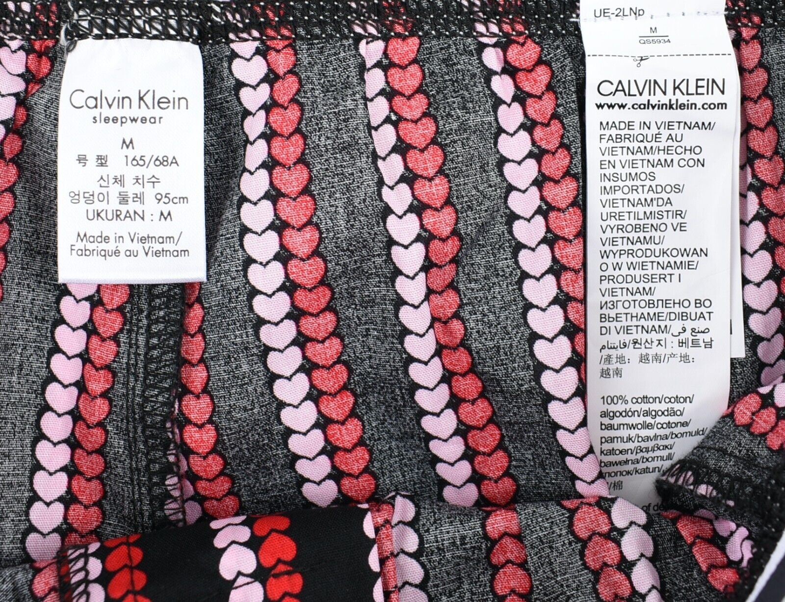 CALVIN KLEIN Women's Lounge Pants, Pyjama Bottoms, Black/Hearts Print, size M