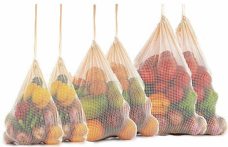 3-PACK Reusable Eco-Friendly Mesh Cotton Fruit/Vegetable Bags, MIXED SIZES