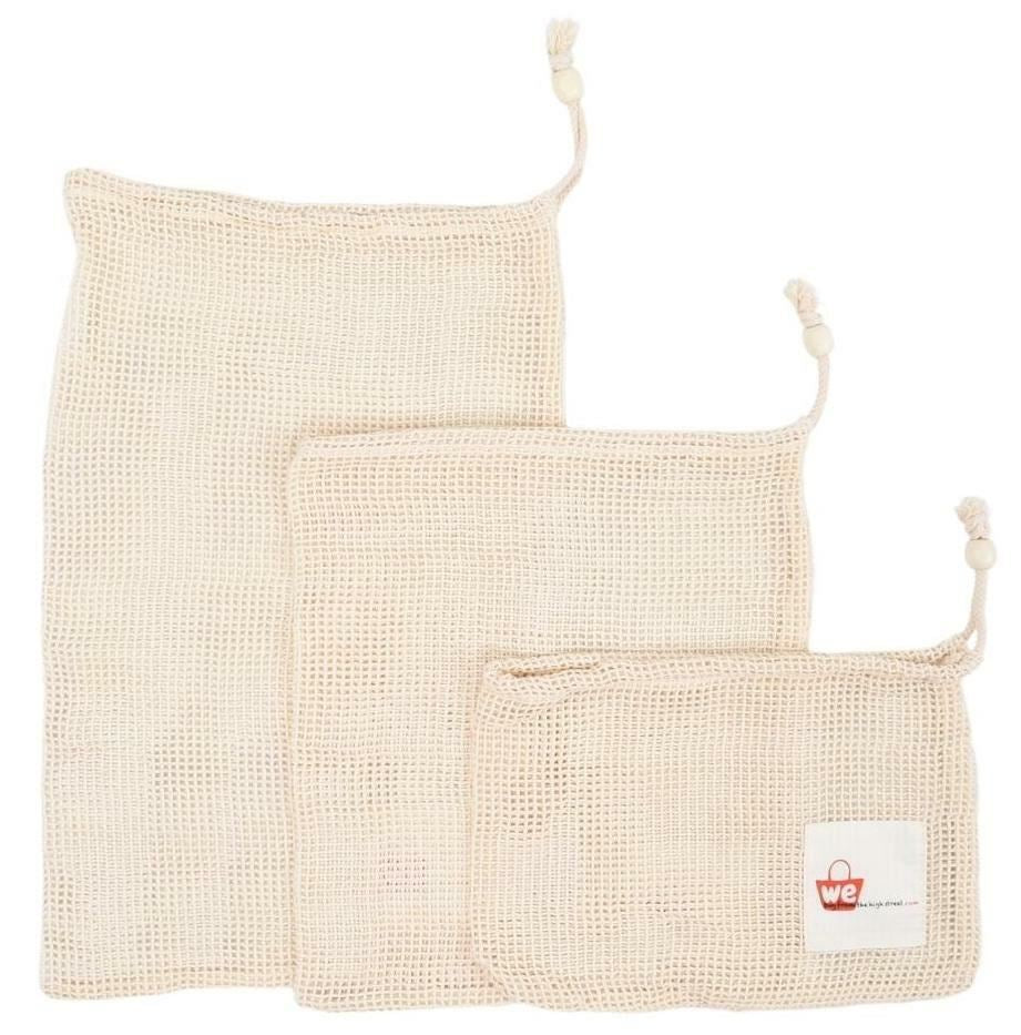 3-PACK Reusable Eco-Friendly Mesh Cotton Fruit/Vegetable Bags, MIXED SIZES