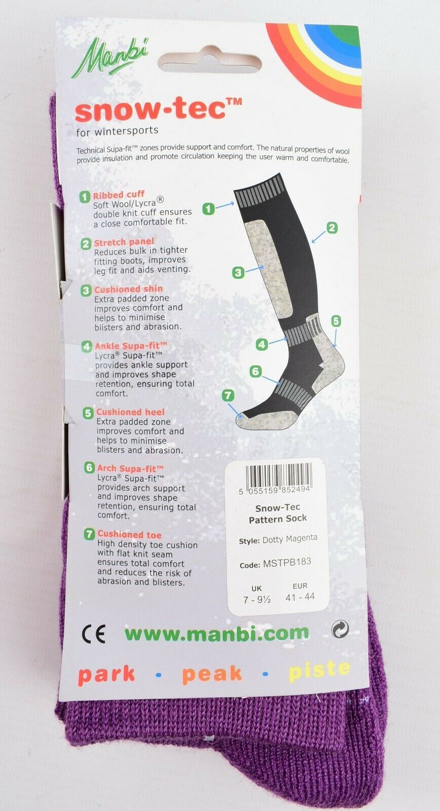 MANBI Snow-Tech Cushioned Insulated Socks, Wool Blend (40% wool) UK 7-9.5