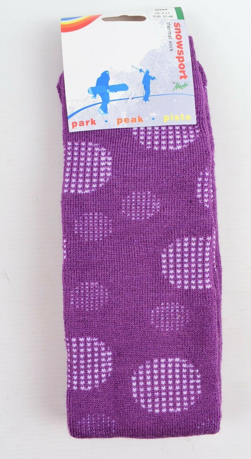 MANBI 24" Purple/Dotty Thermal Socks, Wool Blend (40% wool) One size Unisex