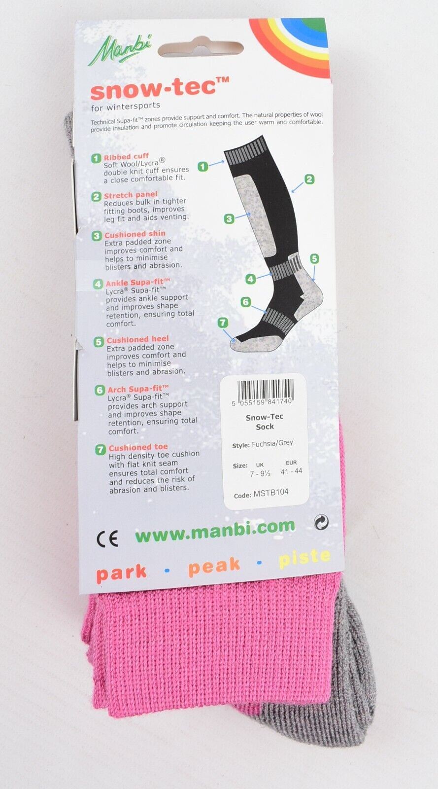 MANBI Snow-Tech Cushioned Insulated Socks - Wool Blend (40% wool) UK 7-9.5