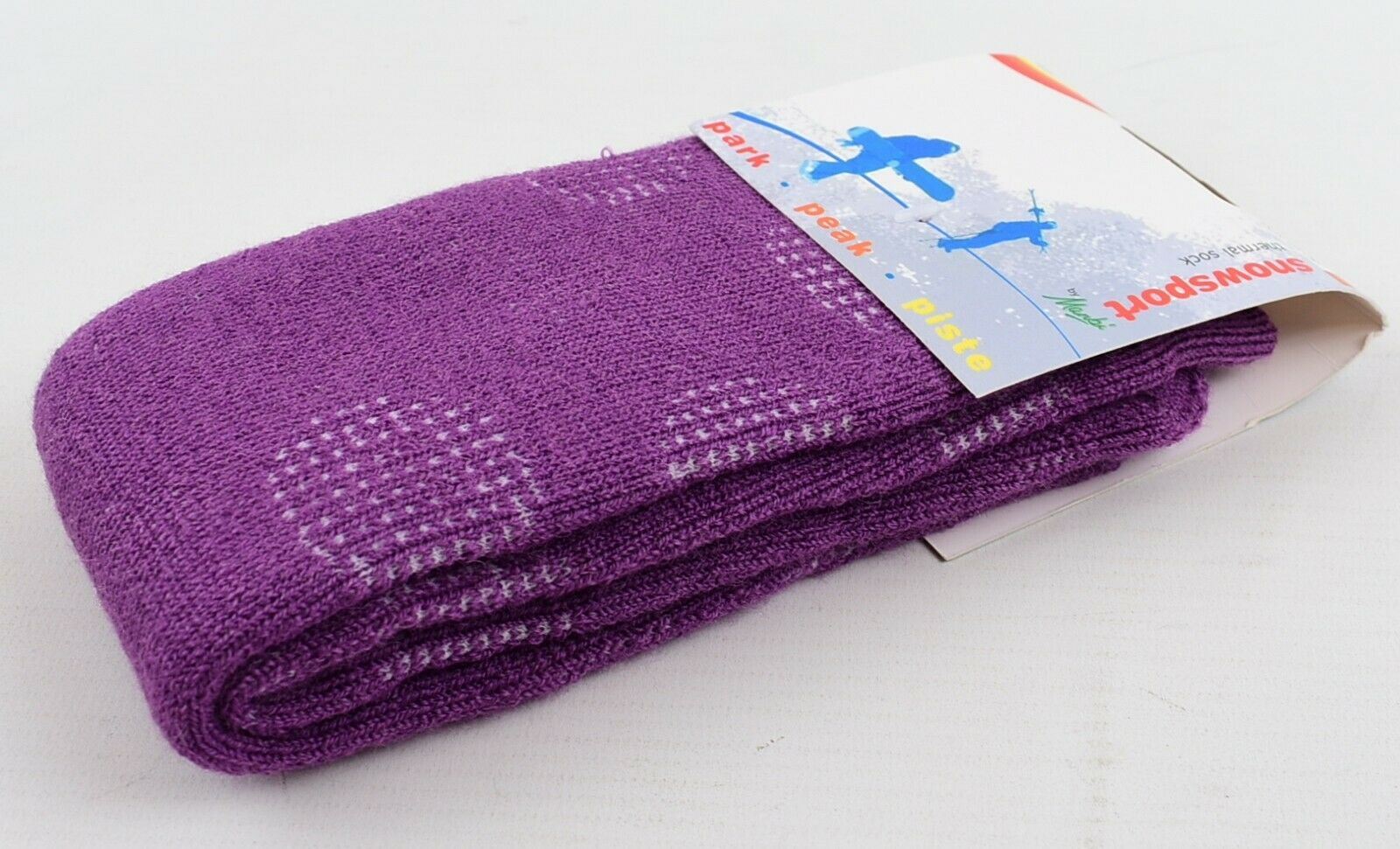 MANBI 14" Purple/Dotty Thermal Socks, Wool Blend (40% wool) UK infant size 6-12