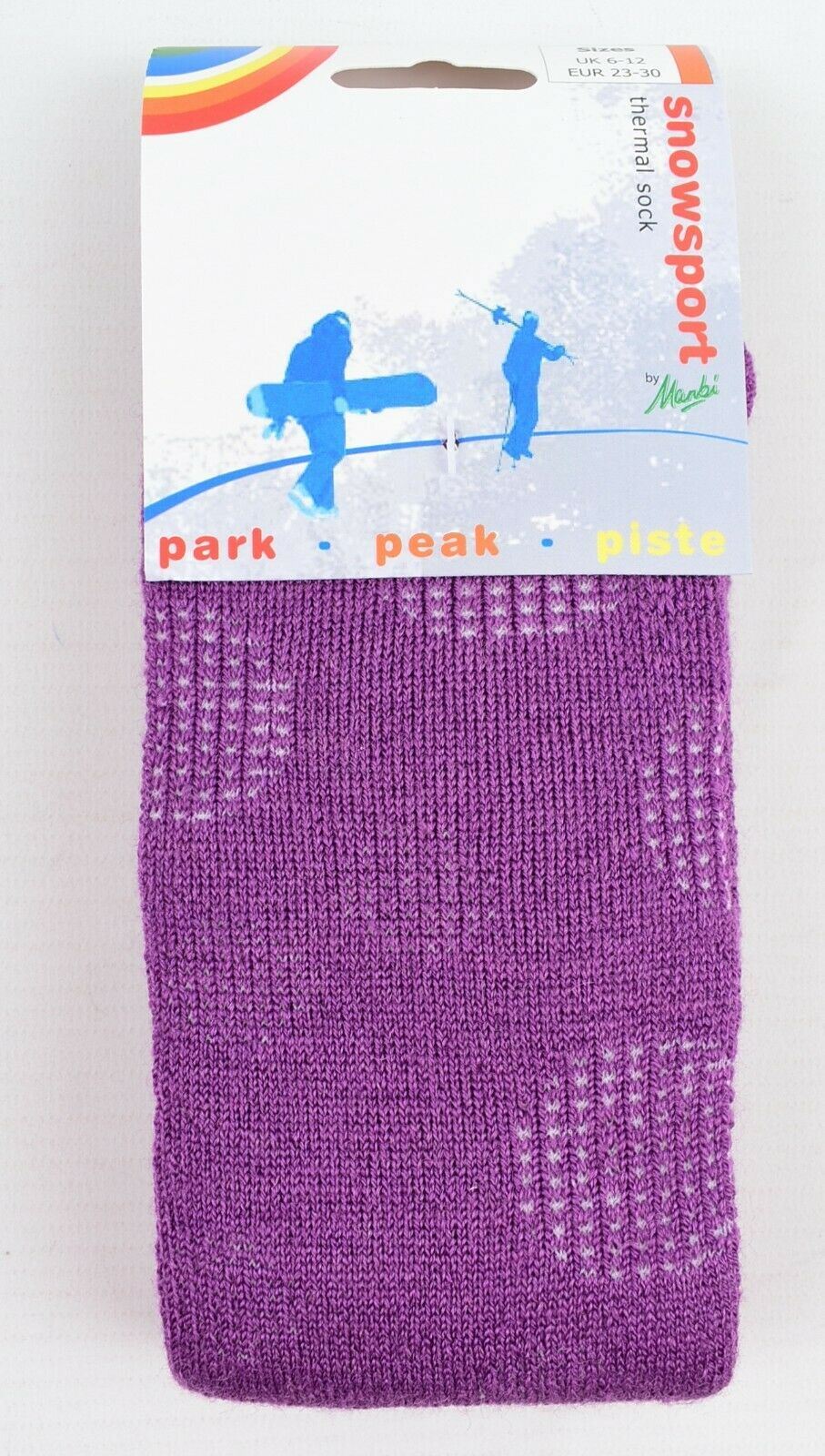 MANBI 14" Purple/Dotty Thermal Socks, Wool Blend (40% wool) UK infant size 6-12