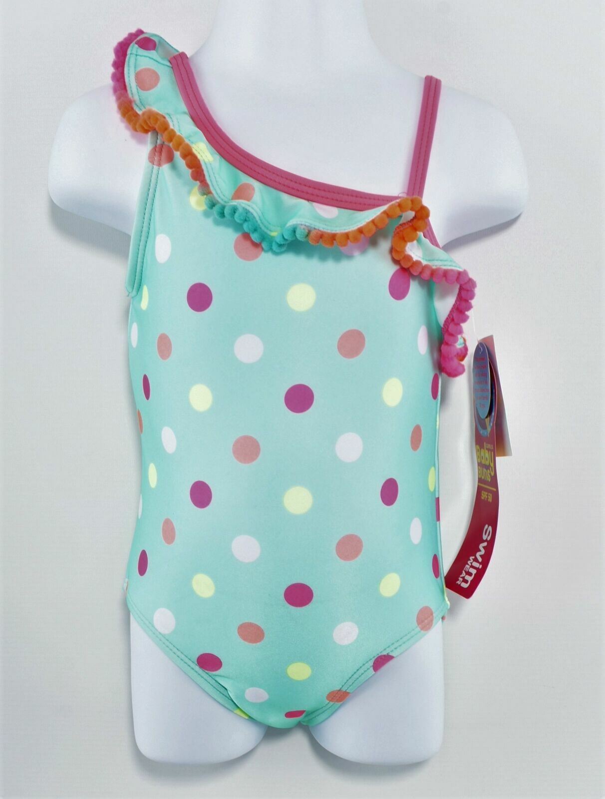 BABY BUNS Girls Green and Multicolored Polka Dots One Piece Swimsuit age 2 years