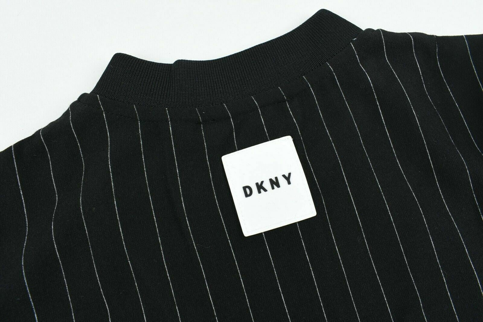 DKNY Girls' Kids' Black Pinstripe Jersey Bomber Jacket, size 8 years