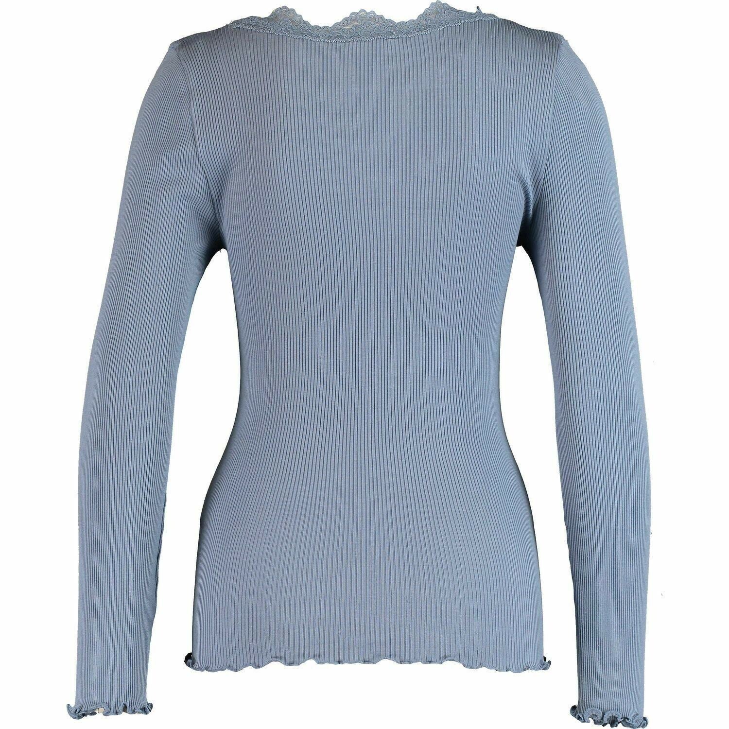 FEMME SEVEN Women's BERLIN Long Sleeve Top, SILK Blend, Shadow Blue, size Large
