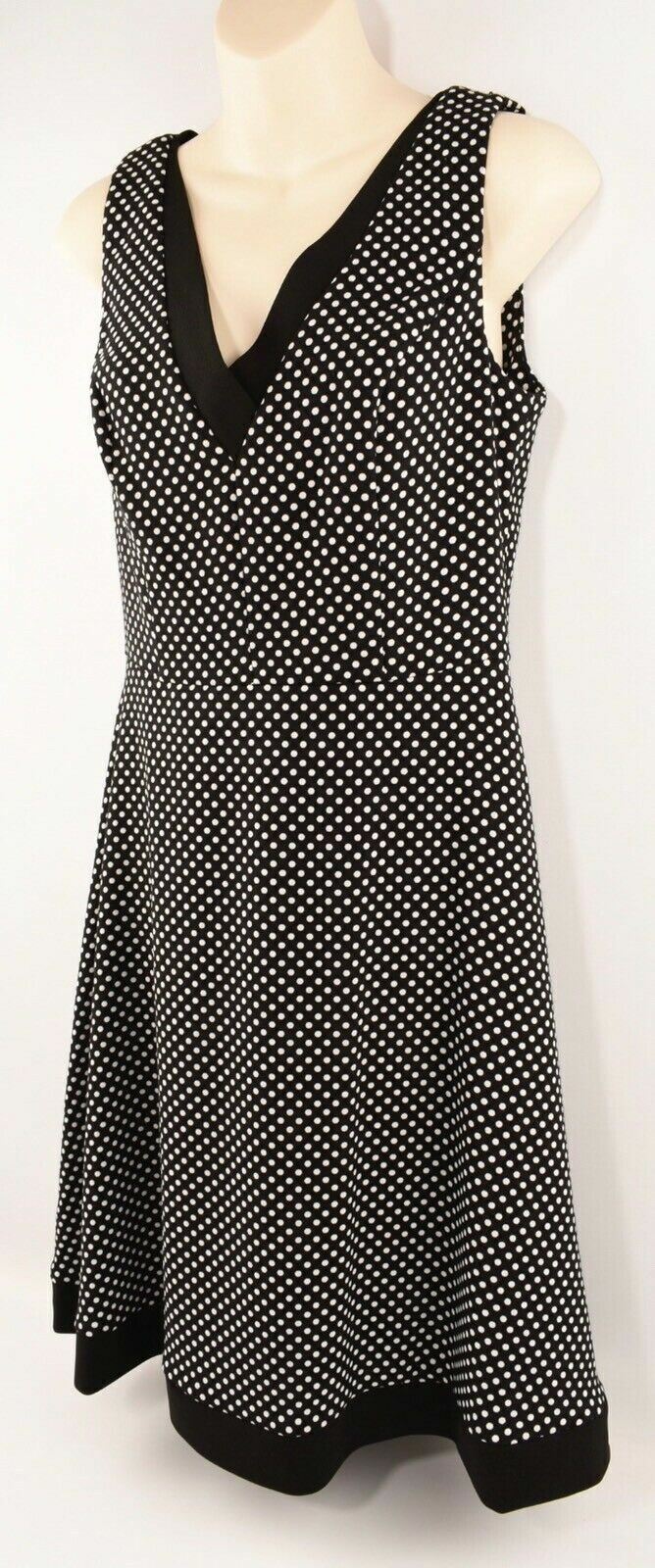 DONNA KARAN Women's V-Neck Polka Dot Knee Length Dress, sizes UK 16