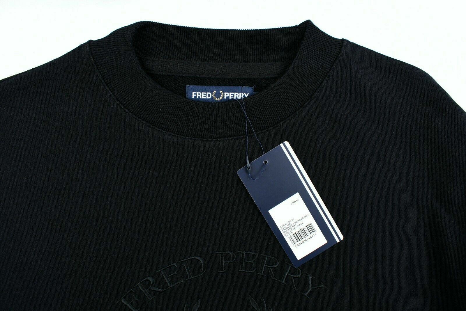 FRED PERRY Women's Black Embroidered Logo Cotton Jersey Sweatshirt, UK 8