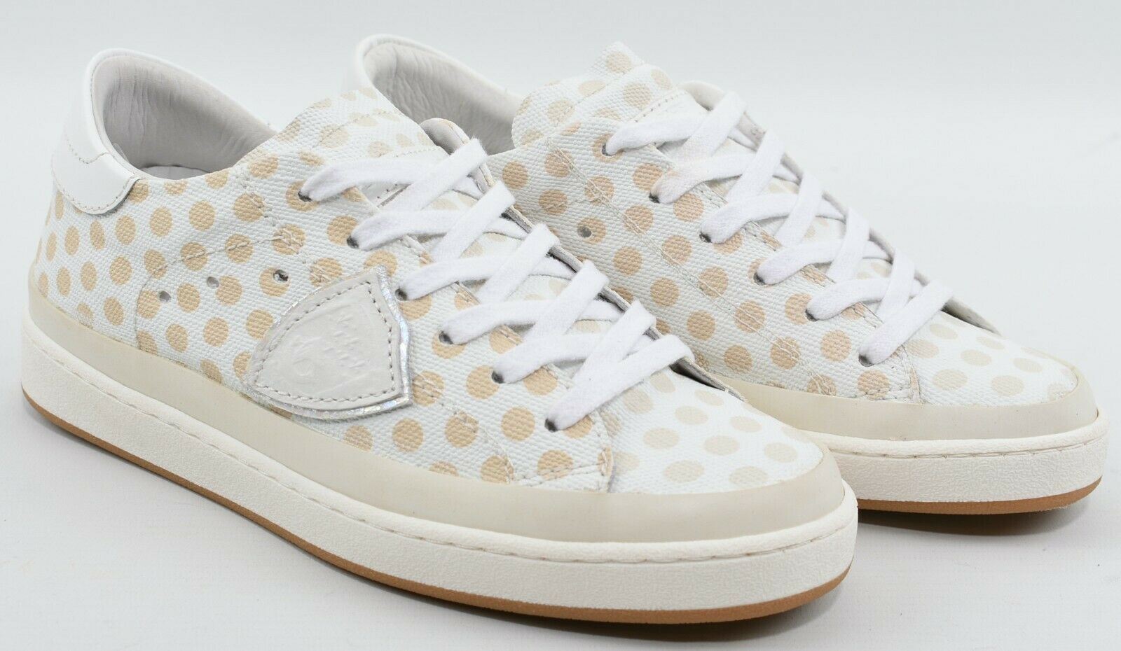 PHILIPPE MODEL Women's Beige Polka Dot Leather Trainers, Wedge Heel, size UK 3