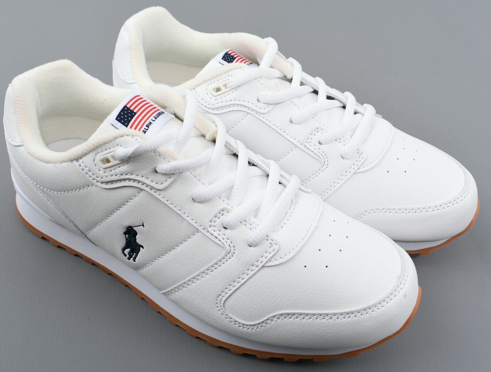 POLO RALPH LAUREN Girls' White Faux Leather Trainers, Sneakers, UK junior 4.5