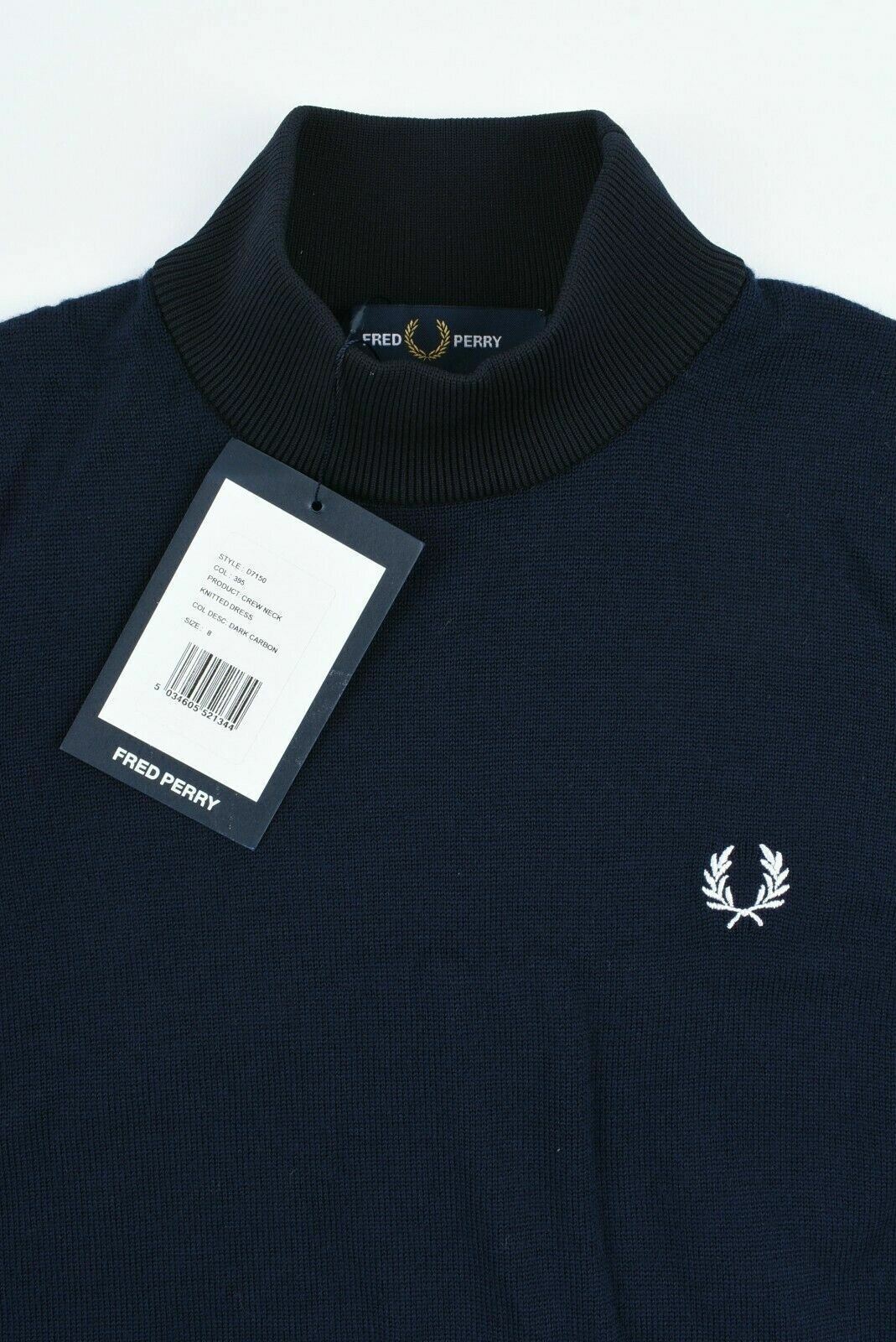 FRED PERRY Women's Wool Blend Knitted Dress, Dark Carbon Blue, size UK 8