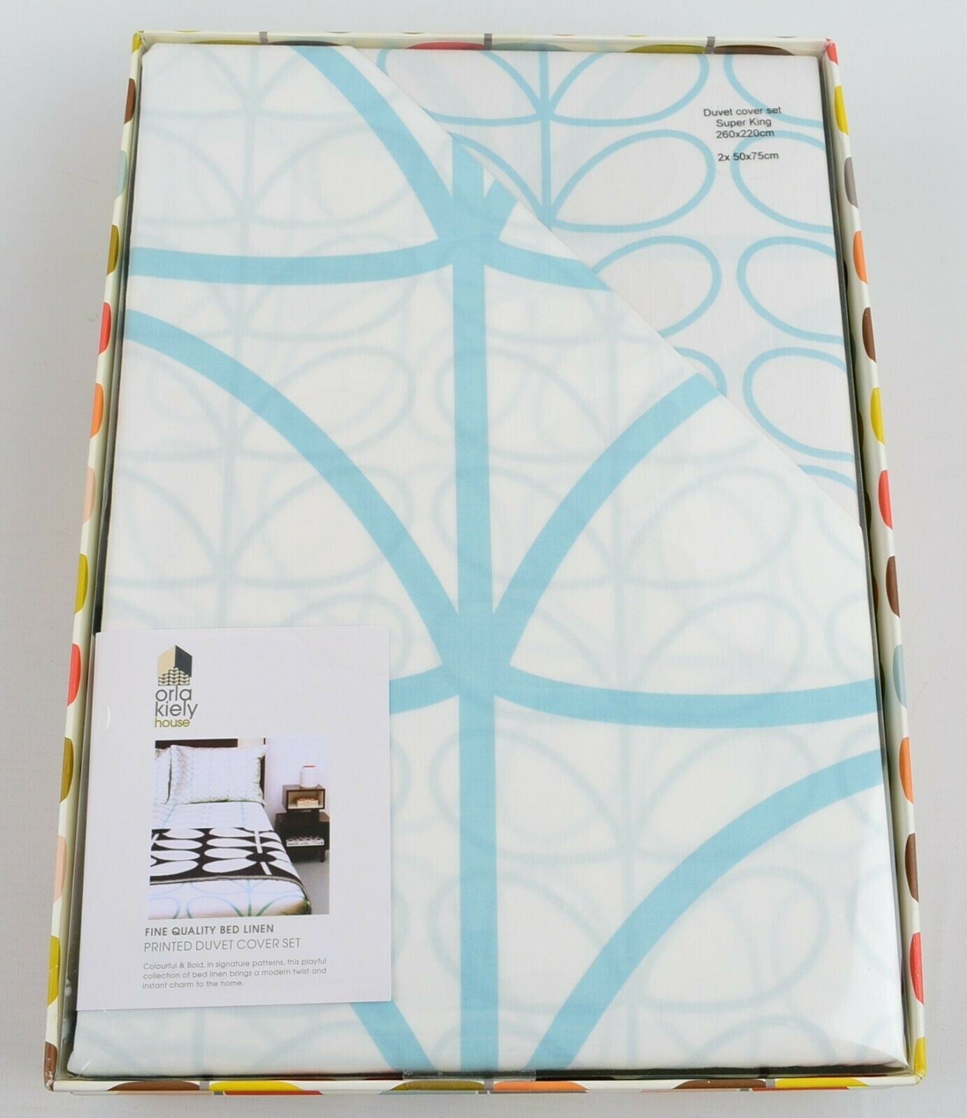 ORLA KIELY Bed Linen: Duvet Cover Set, SUPER KING, Large Linear Stem (Duck Egg)