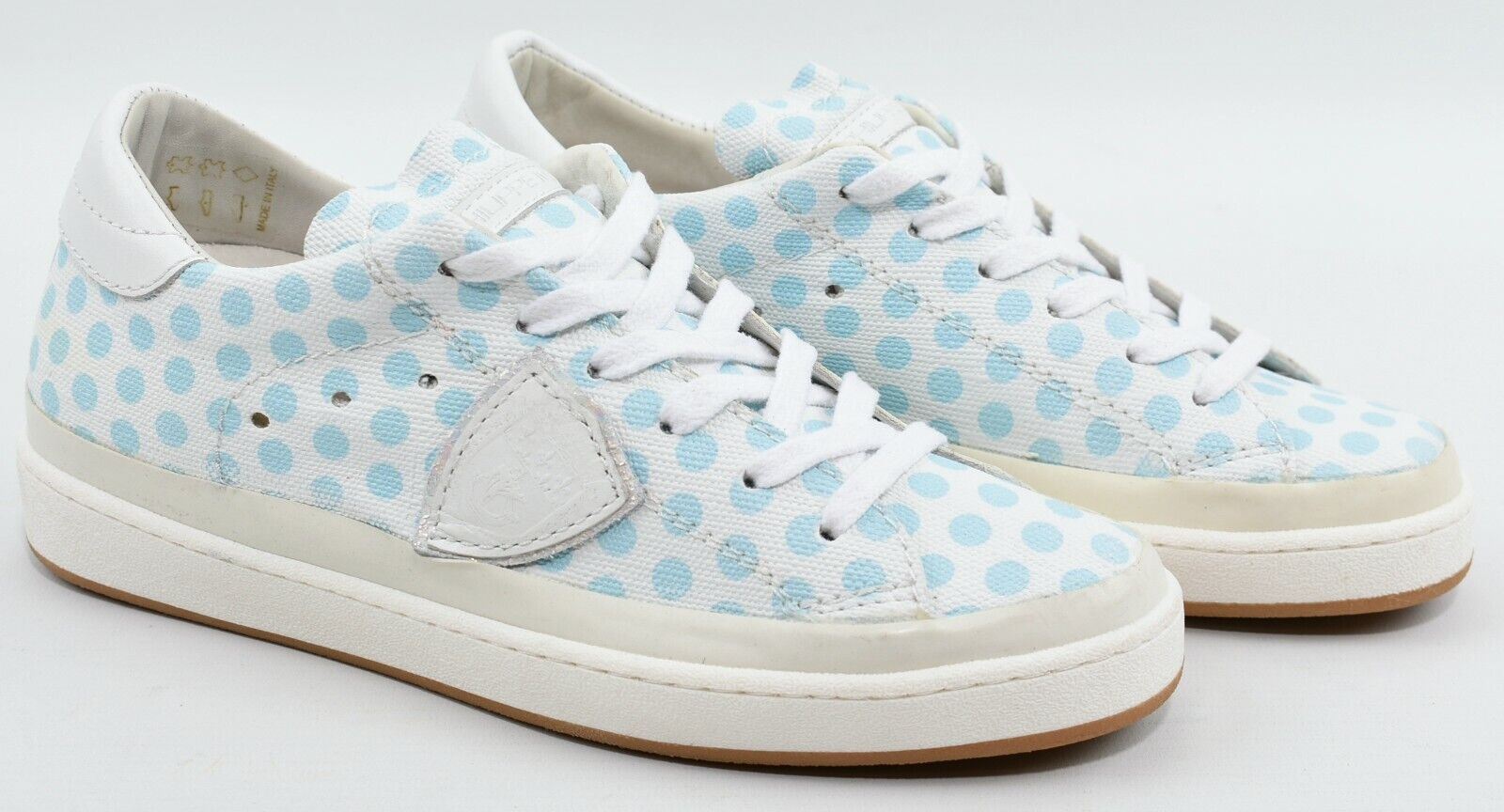 PHILIPPE MODEL Women's Blue Polka Dot Leather Trainers, Wedge Heel, size UK 4