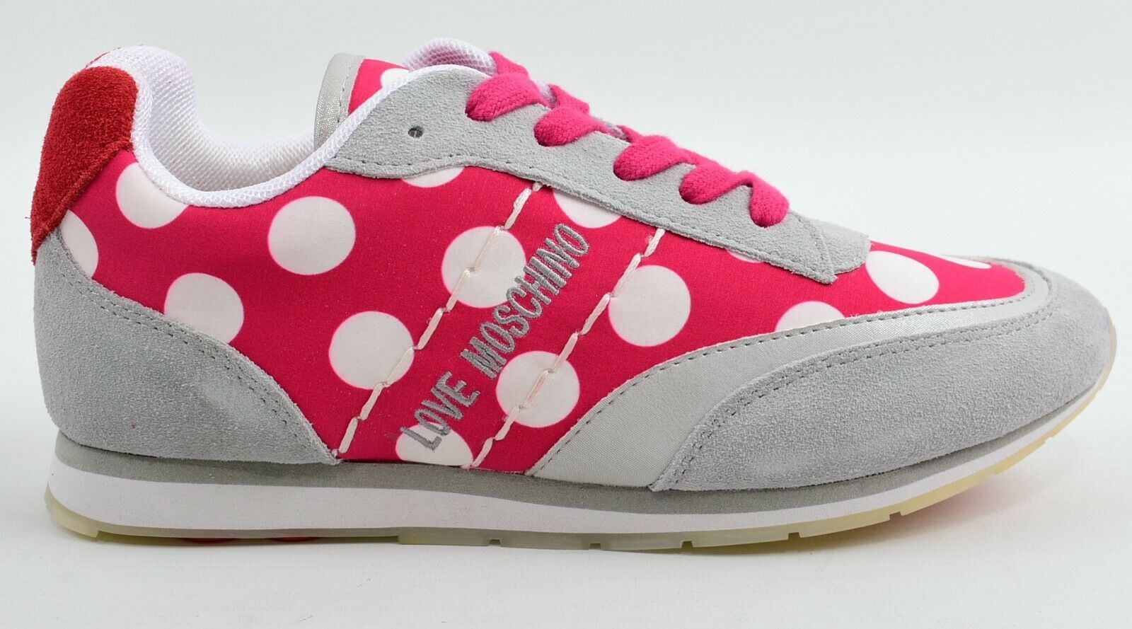 MOSCHINO Women's Grey/Pink Polka Dot Trainers Sneakers, size UK 3 EU 36