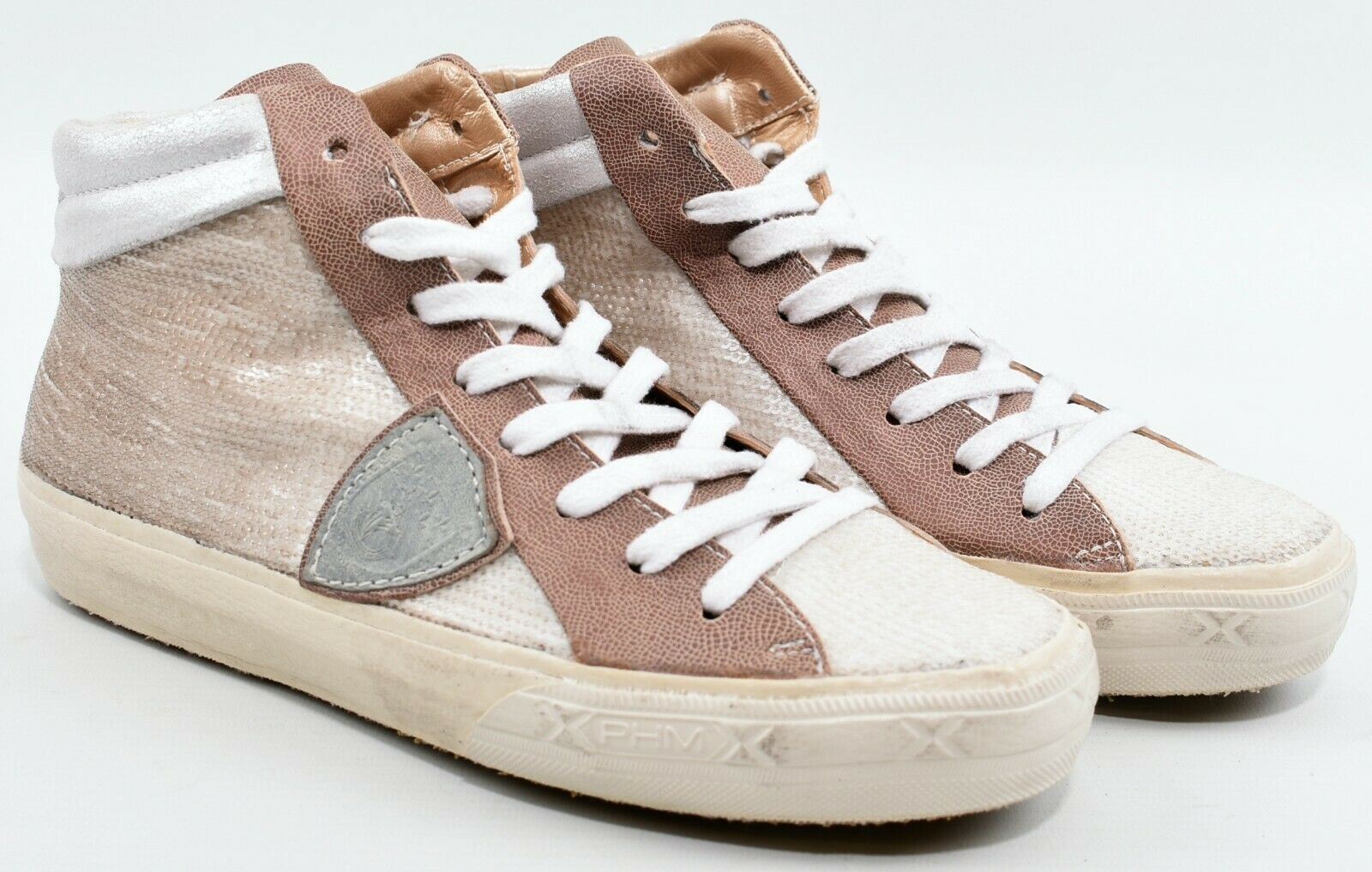 PHILIPPE MODEL Women's Brown & Cream Sequin Leather Trainers size UK 3 / EU 36