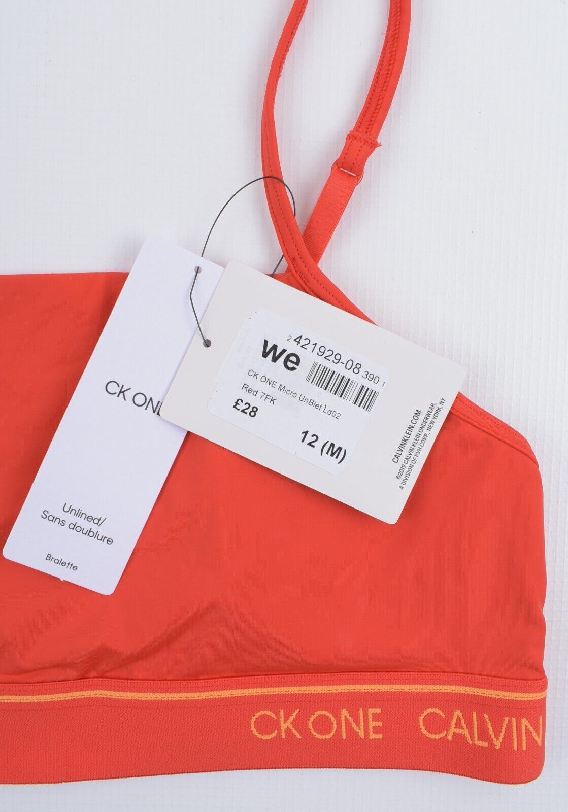 CALVIN KLEIN Women's CK ONE Micro Bralette, Bright Red, size M (UK 12)
