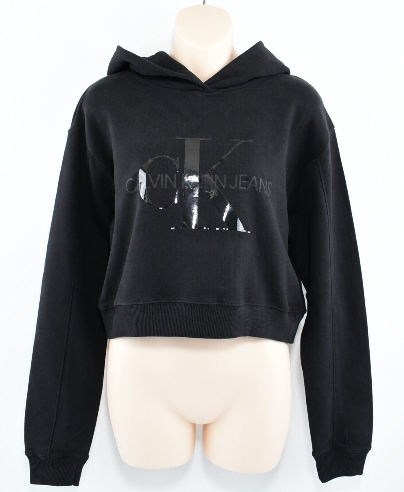 CALVIN KLEIN Women's Tonal Logo Cropped Hoodie, 100% Organic Cotton Black size M