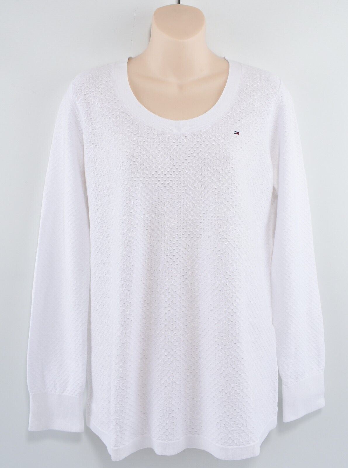 TOMMY HILFIGER Women's Lightweight Waffle Knit Jumper Top, White, size S