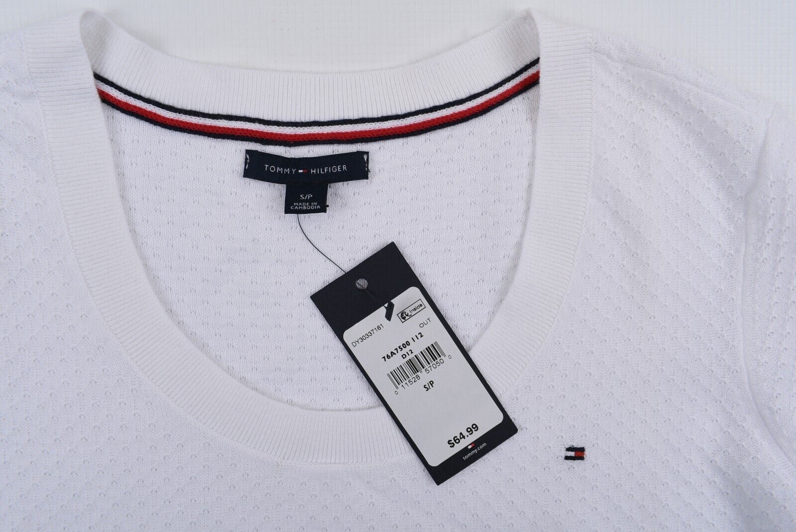 TOMMY HILFIGER Women's Lightweight Waffle Knit Jumper Top, White, size S