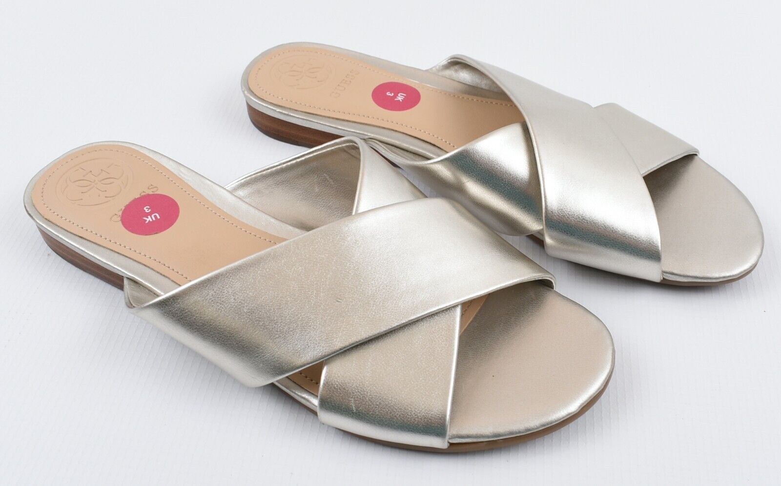 GUESS Women's FLASHEE Silver Faux Leather Sandals, size UK 3 *Ex Display*