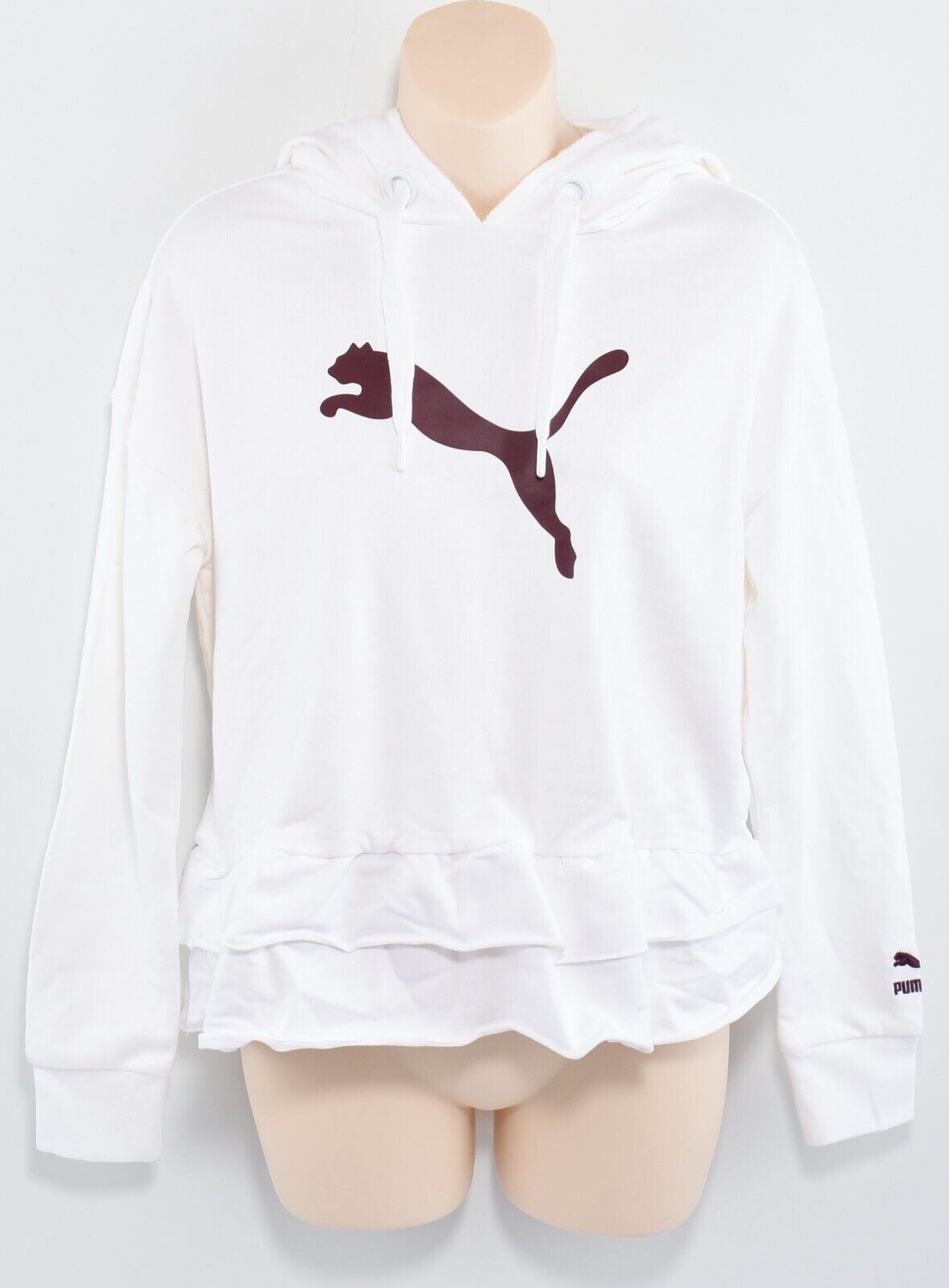 PUMA x TYAKASHA Women's Ruffled Hem Hoodie Sweatshirt, White, size XS