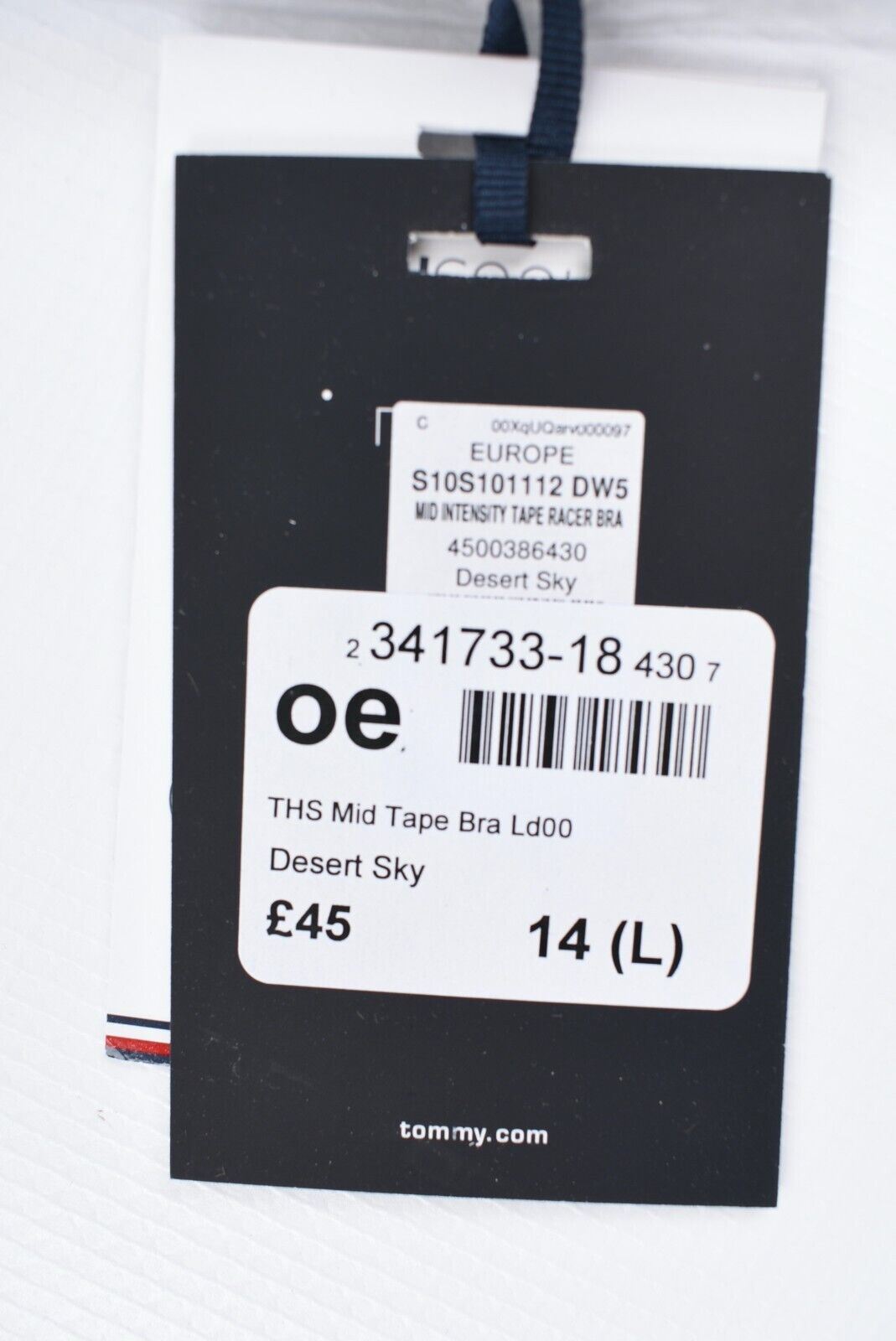 TOMMY HILFIGER Women's Mid Intensity Racerback Sports Bra, Blue, size L (UK 14)