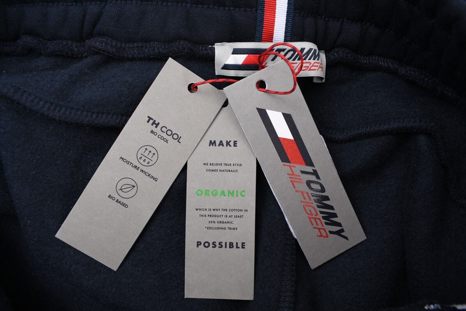 TOMMY HILFIGER Men's Joggers, Organic Cotton Blend, Blue/Red/White, size M