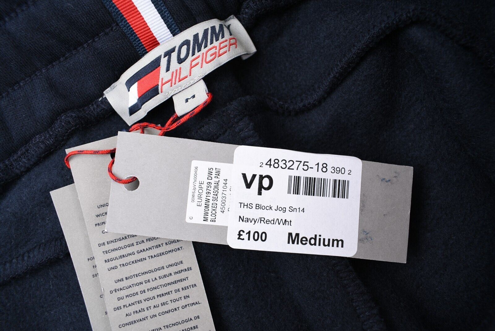 TOMMY HILFIGER Men's Joggers, Organic Cotton Blend, Blue/Red/White, size M