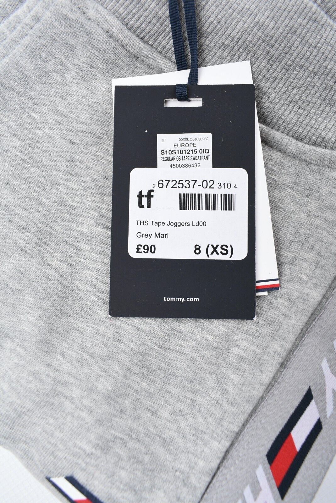 TOMMY HILFIGER Women's Logo Tape Organic Cotton Joggers, Grey Marl, size XS UK 8