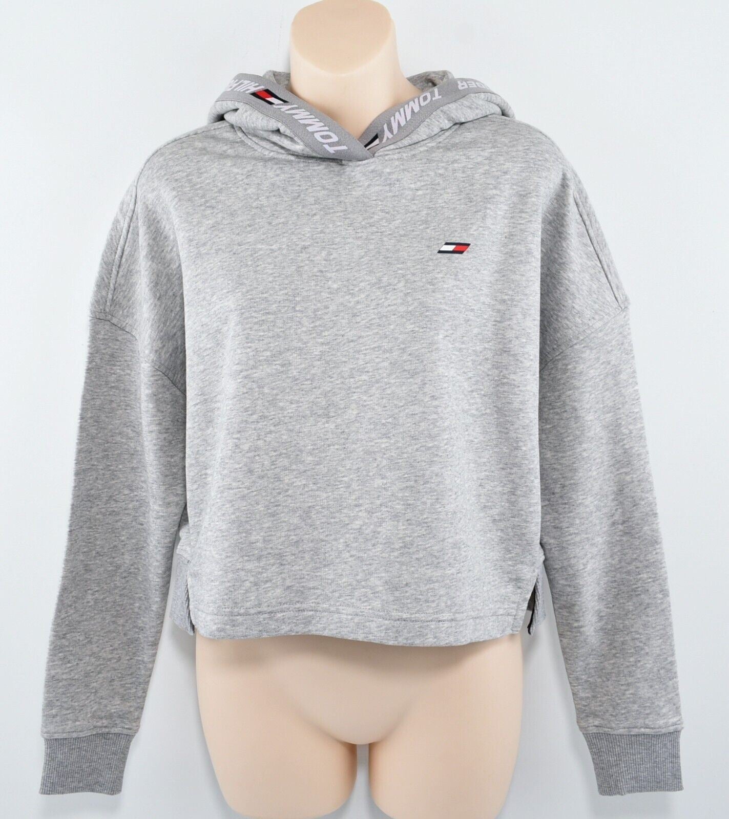 TOMMY HILFIGER Women's Cropped Logo Hoodie, Organic Cotton, Grey, size S (UK 10)