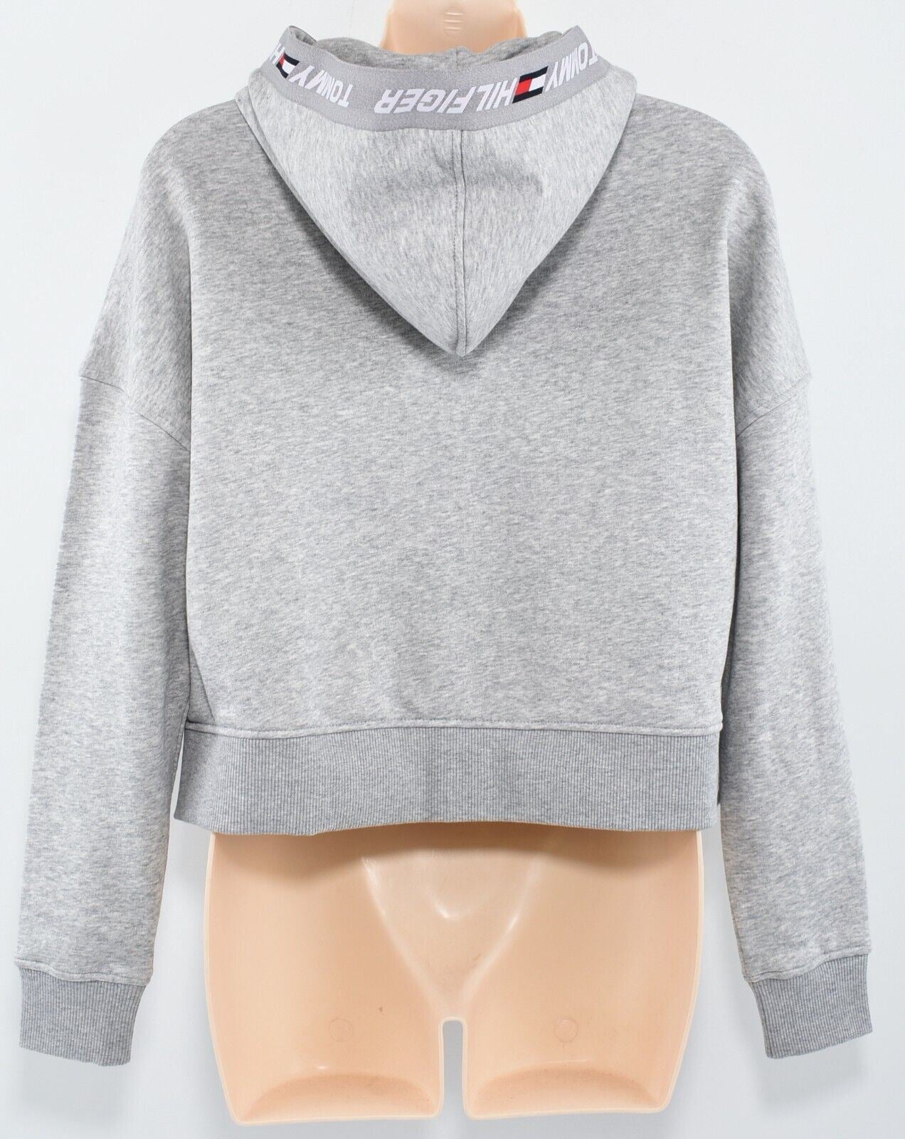 TOMMY HILFIGER Women's Cropped Logo Hoodie, Organic Cotton, Grey, size S (UK 10)