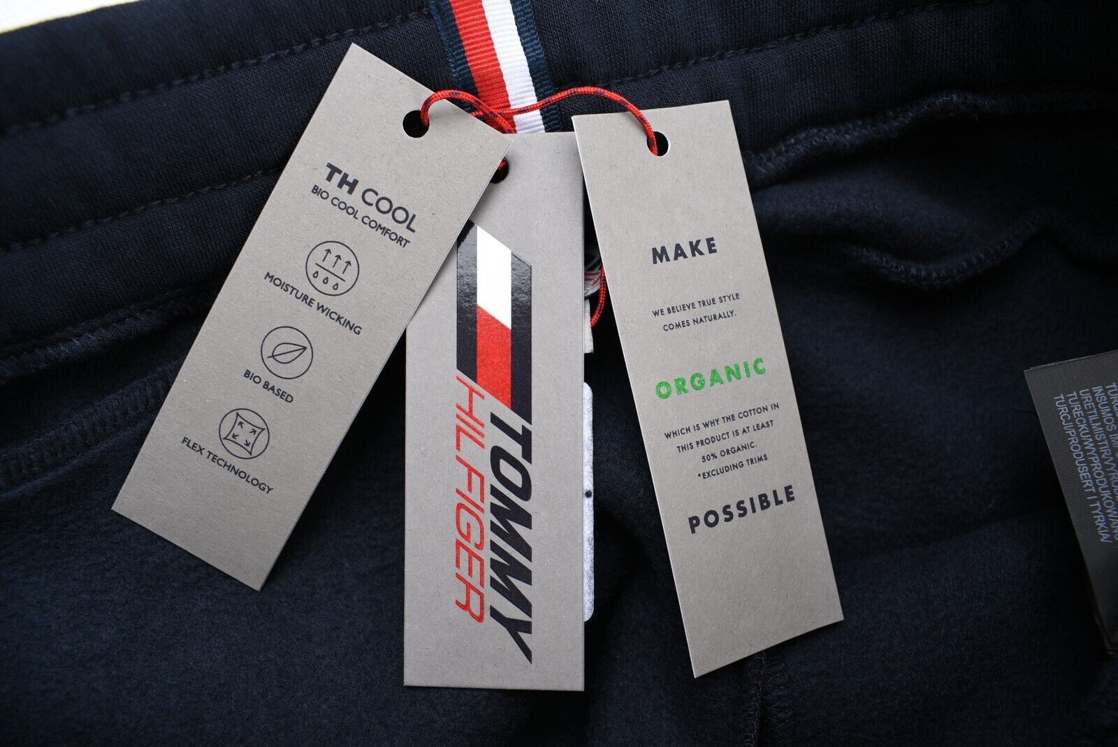 TOMMY HILFIGER Men's Tape Joggers, Organic Cotton Blend, Desert Sky Blue size S