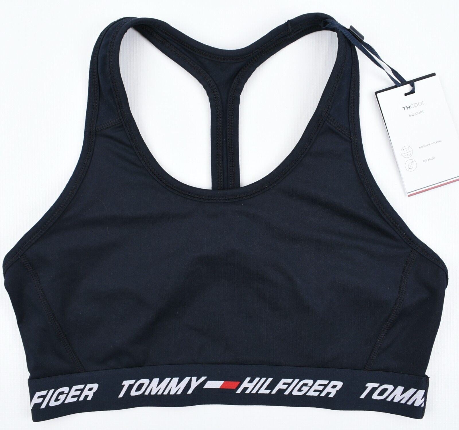TOMMY HILFIGER Women's Mid Intensity Racerback Sports Bra, Blue, size XS (UK 8)