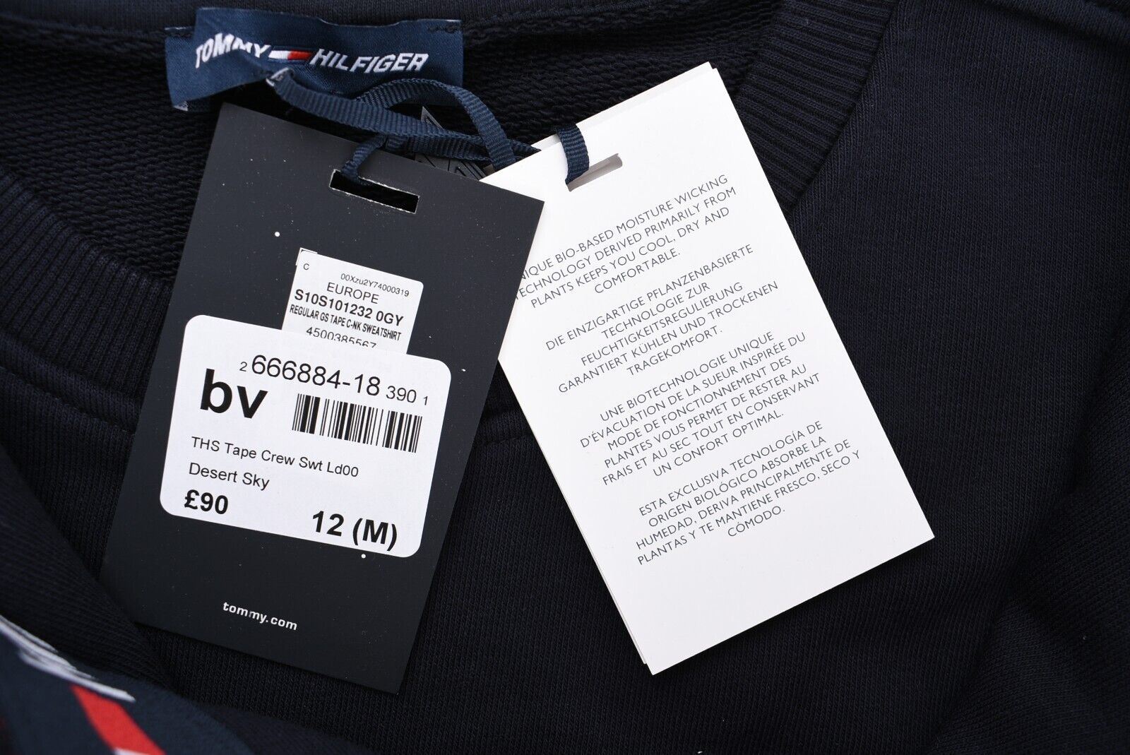 TOMMY HILFIGER Women's Tape Sleeve Crew Neck Cropped Sweatshirt, Blue, size M